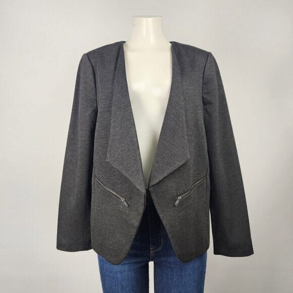 Charity Jackets & Blazers - Reitmans Charcoal Grey Waterfall Blazer Size 16